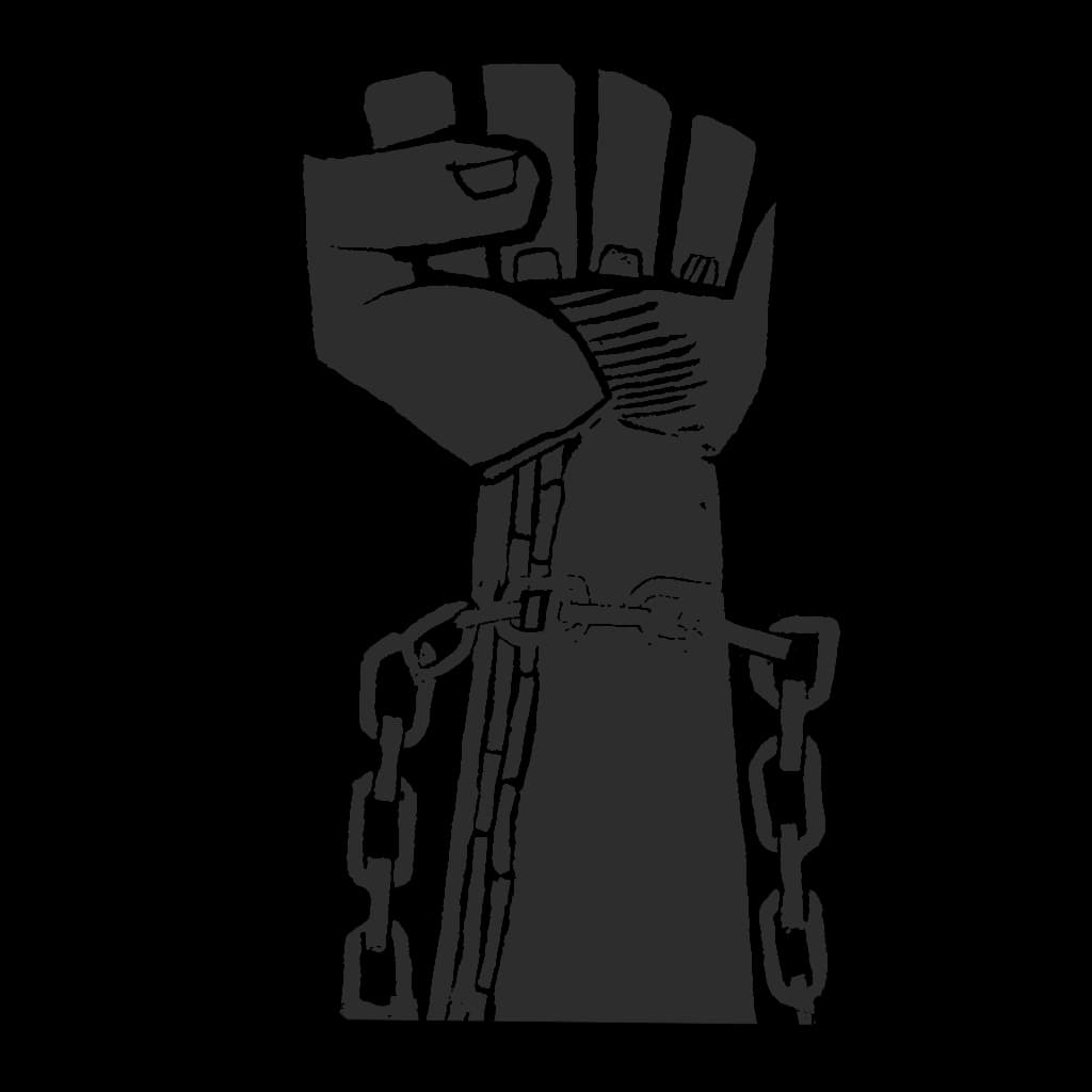 Ілюстрацыя: узняты кулак з разарванымі ланцугамі